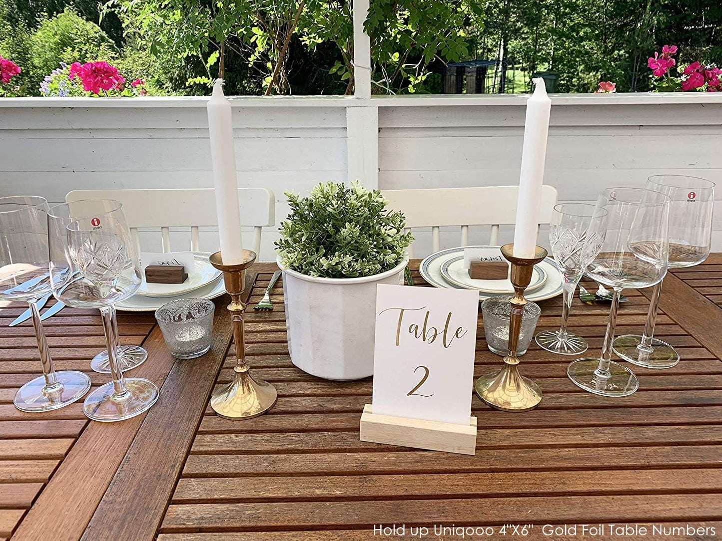 UNIQOOO 20 Pack Modern Sign Holders for Acrylic | Wood Table Number Display Stands | Place Card Holder, Photo Stand, Perfect for Retail Shop, Cafe Bar, Wedding Dinner Party and Events Decoration