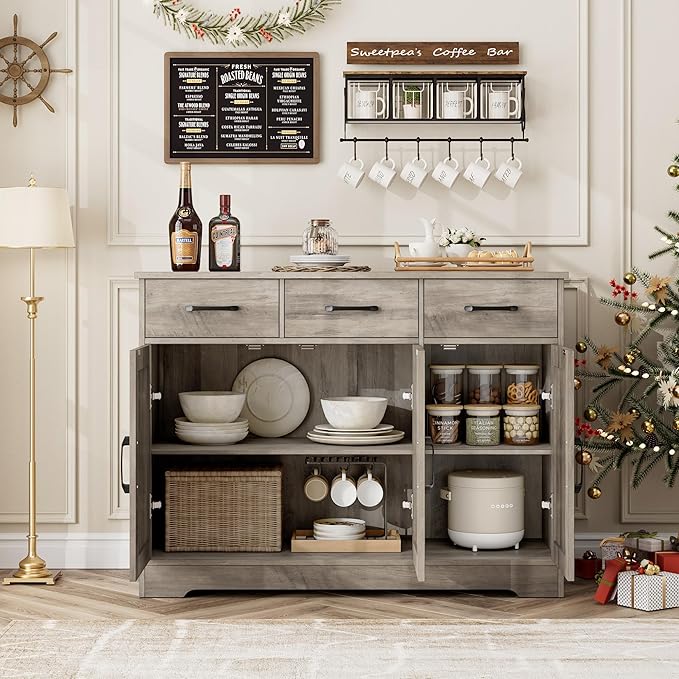 HOSTACK Modern Farmhouse Buffet Sideboard Cabinet, Barn Doors Storage Cabinet - Image 4