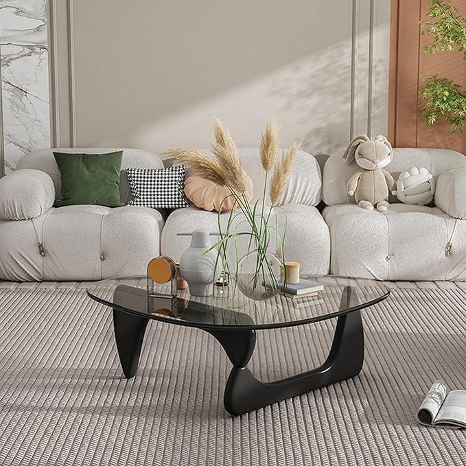 EASYSOUL Modern Glass Coffee Table, 32.68" D x 22.44" W x 15.75" H, Abstract by EASYSOUL