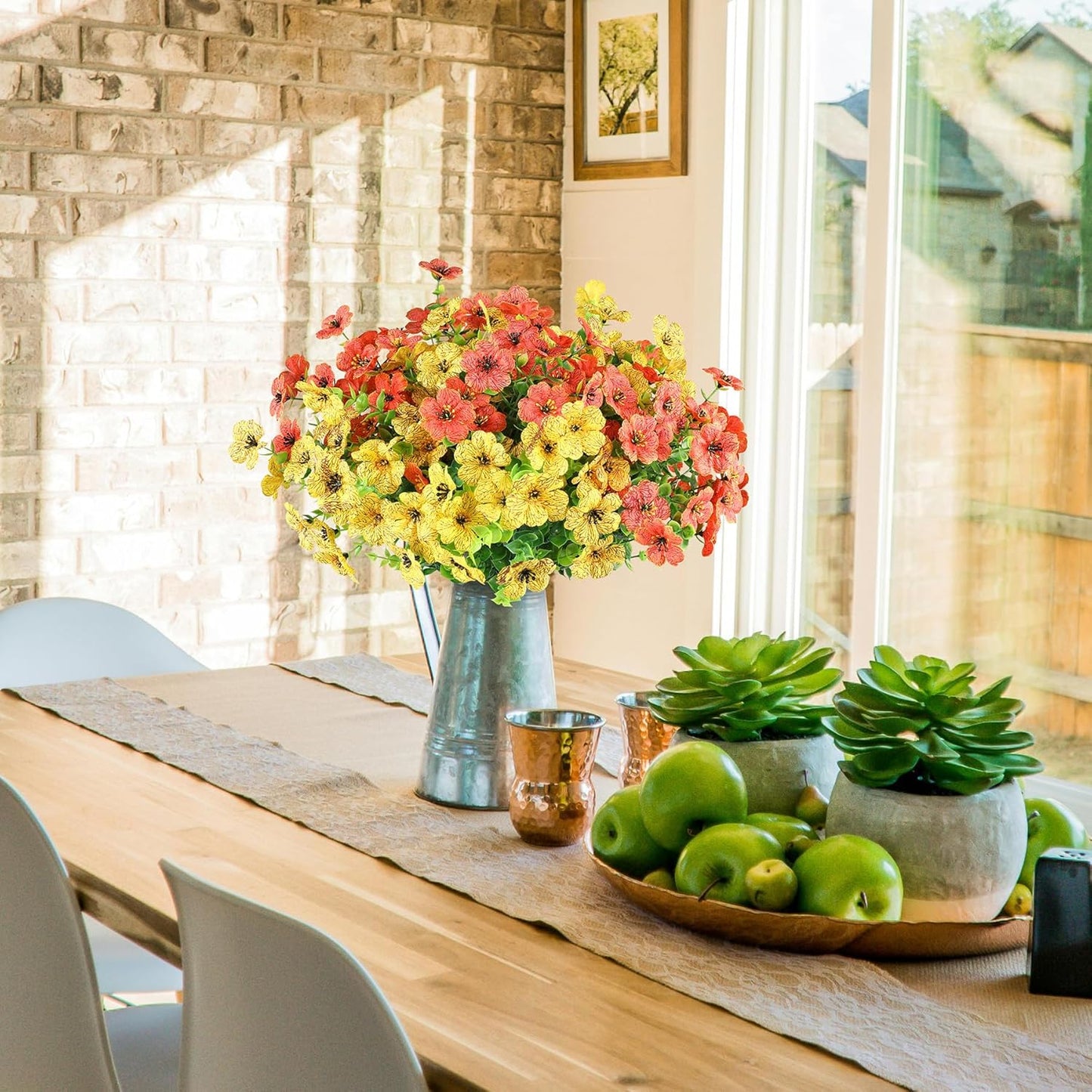 AmyHomie 16 Bundles Artificial Flowers for Outdoor Outside Summer Fall Decoration UV Resistant Faux Flowers No Fade Fake Plastic Plants Fake Mums Garden Porch Window Box Decorating