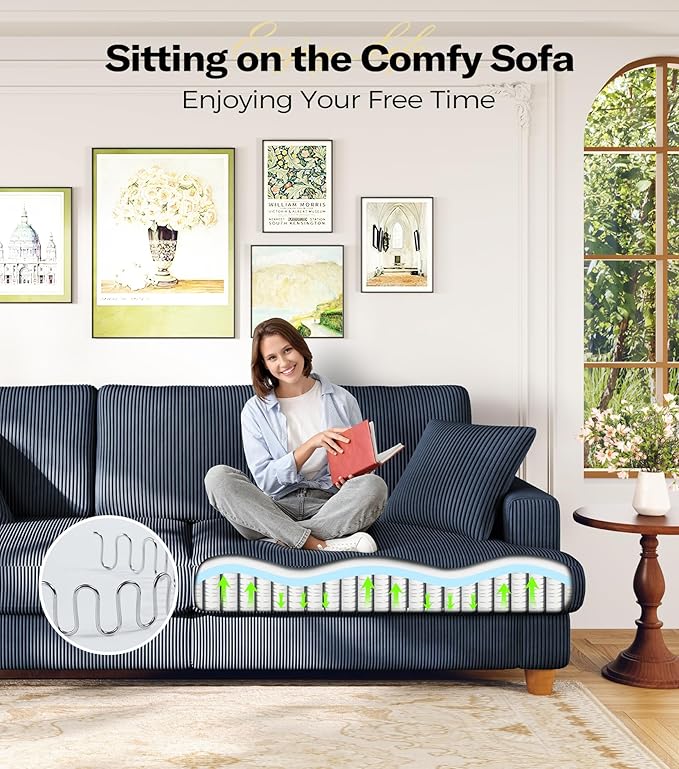 Kidirect 87in Corduroy Couch, Sofa No Tool Assembly, Comfy Couches - Image 8