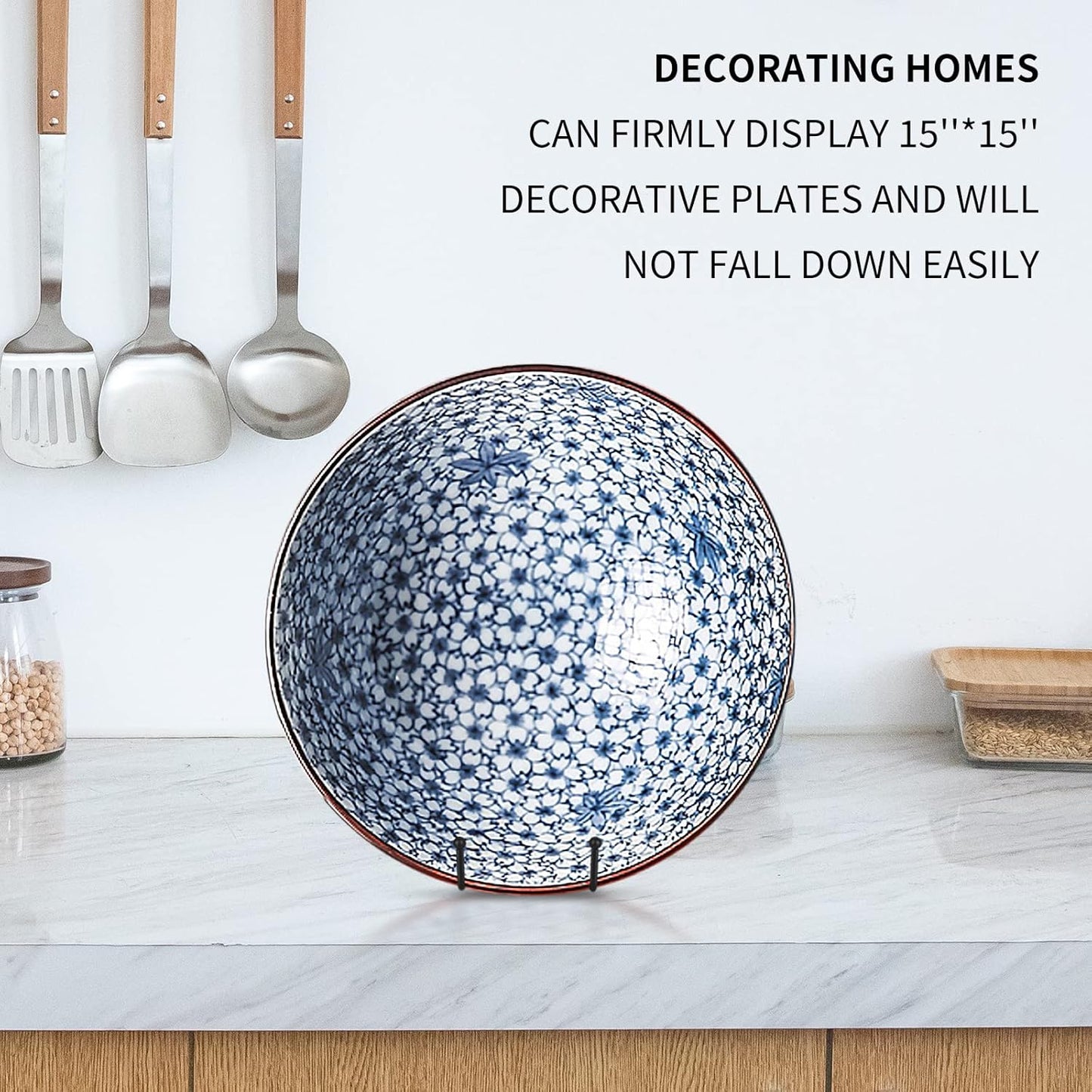 Decolore 8 Inch 5 Pack Black Metal Display Stands Plate Stand Plate Holder Display Stands for Picture, Decorative Plate, Book, Photo Easel, Artistic Work