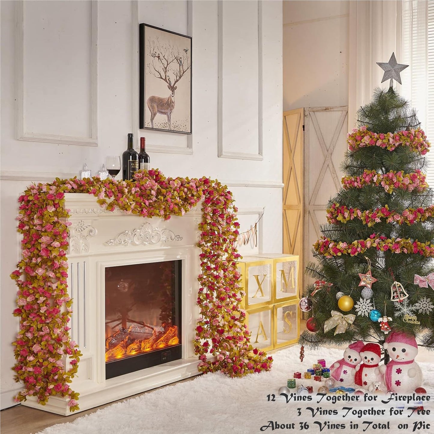 6 Pcs x 8.2 ft Flower Garland Artificial Rose Vine Flowers with Green Leaves Hanging Fake Roses Vine for Room Party Home Wedding Birthday Christmas Wall Arch Decor, Fall Purple Flower