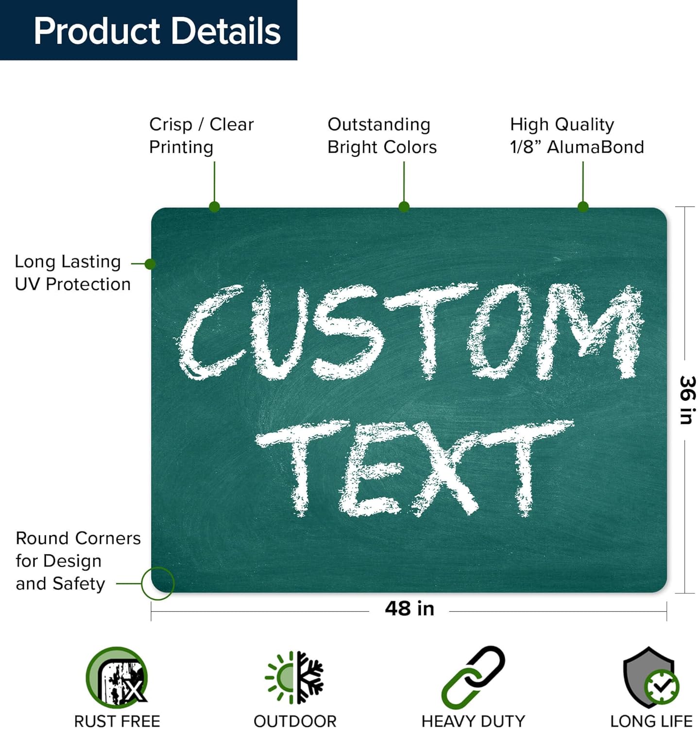 Custom Sign, Custom Street Sign, 11 Font Colors, 13 Font Styles, 4 Hole Options, 22 Sizes, 36x48 Inches, Rust Free DiBound, Fade Resistant, Made in USA by My Sign Center (Chalkboard Green)