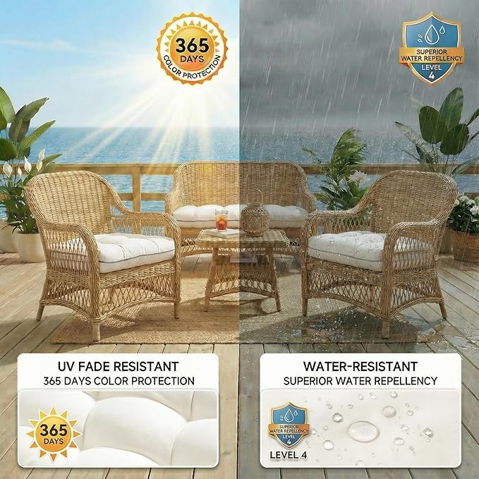 1 MIDDLE ONE Wicker Chair Cushions 3 Pieces Set - Image 2