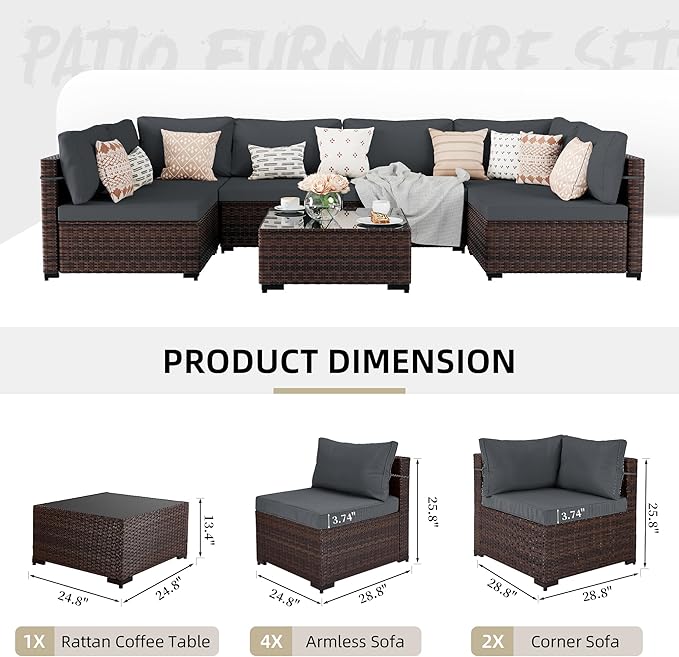 UPHA 7 Pieces Patio Furniture Sets, Wicker Outdoor Sectional Sofa Couch - Image 2