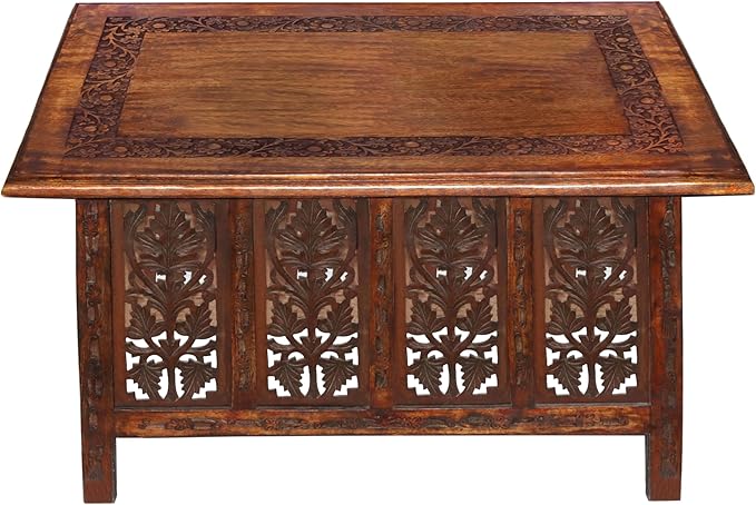 COTTON CRAFT Solid Wood Coffee Table – Hand Carved Center Table by COTTONCRAFT
