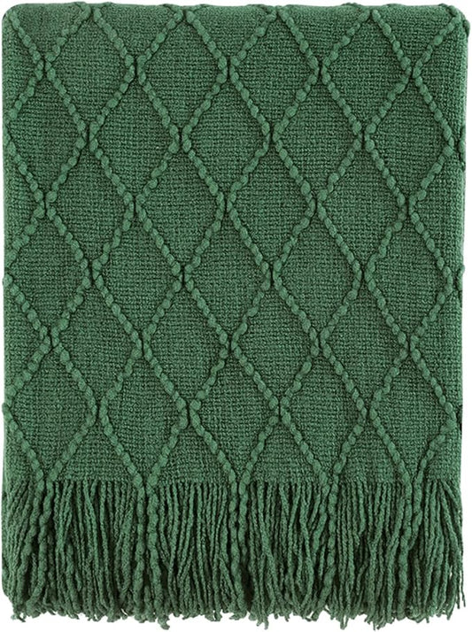 BOURINA Green Throw Blanket 50x60 Inches Throw Textured Solid Soft Sofa Couch by BOURINA
