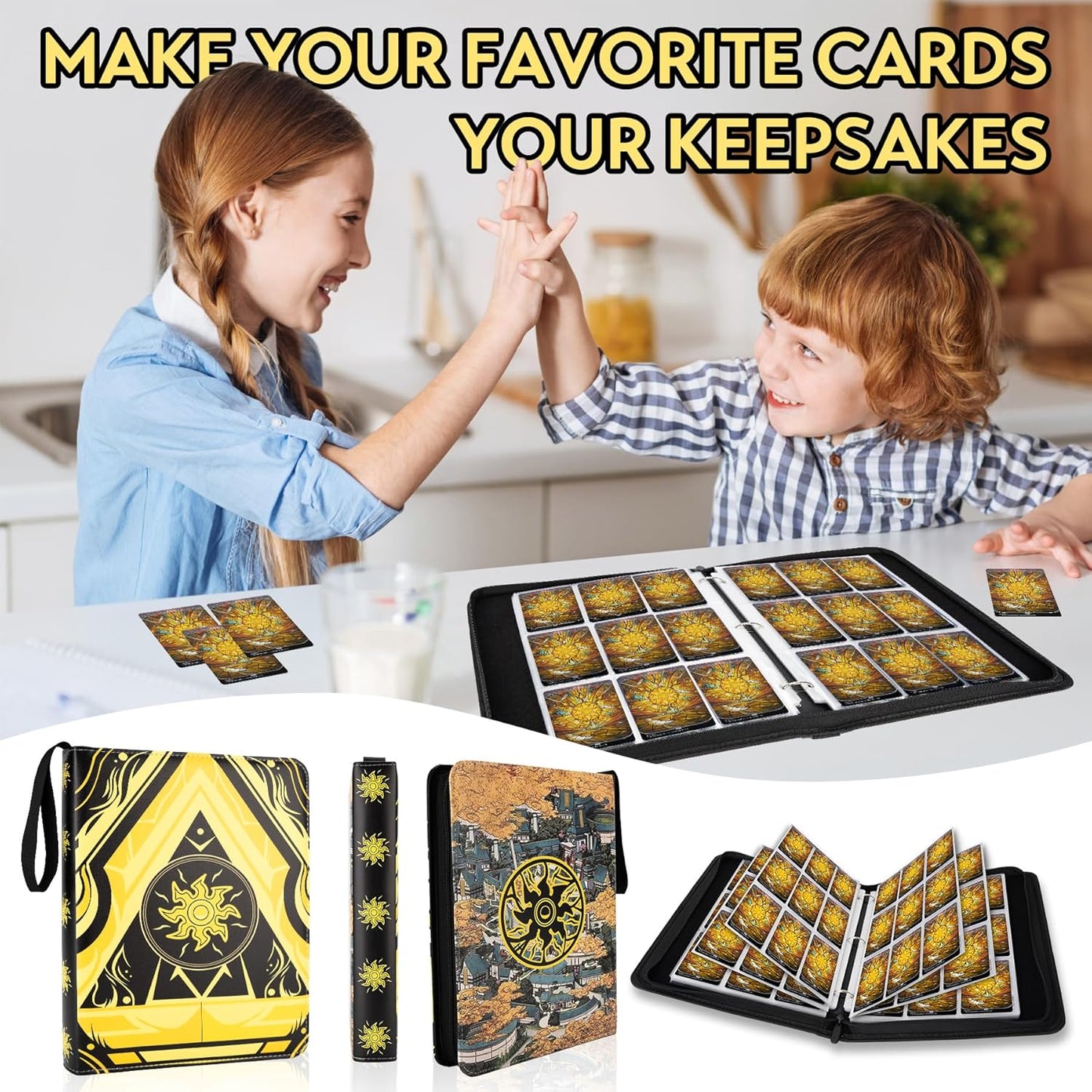 9 Pocket Card Binder for MTG/YGO/PTCG/Game Cards, Holds 900 Cards,Premium Card Collector Book for TCG Players,Toys Gifts for Kids(Yellow)