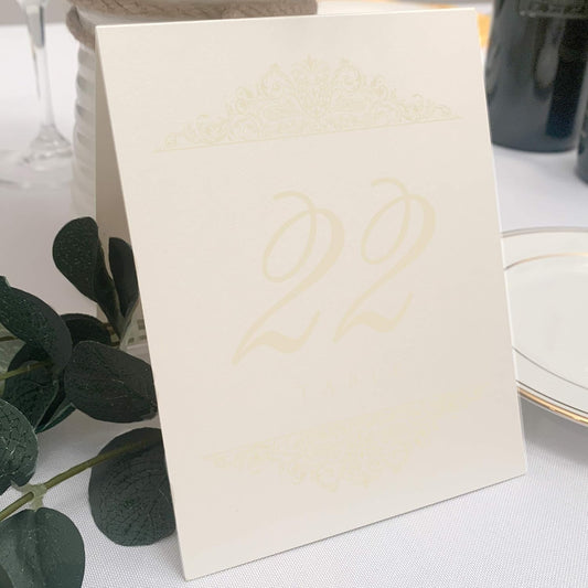 Paisley Wedding Table Numbers (Select Color/Quantity), Champagne, Ivory, 1-90, Double Sided, Tent or Use in a Stand, Great for Parties & Restaurants - Made in the USA