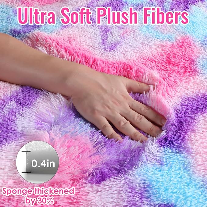 PAGISOFE Rainbow Purple Rugs for Girls Bedoom 5x8 Ft, Fluffy Cute Colorful - Image 3