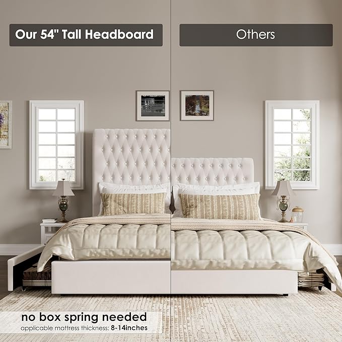 Queen Size Bed Frame 54" Tall Headboard - Image 5