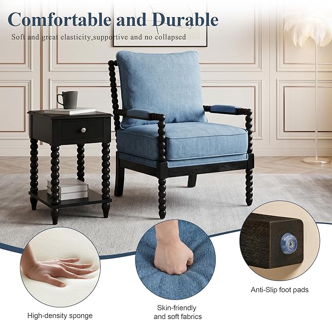 DUHOME Linen Fabric Spindle Accent Chair - Image 4