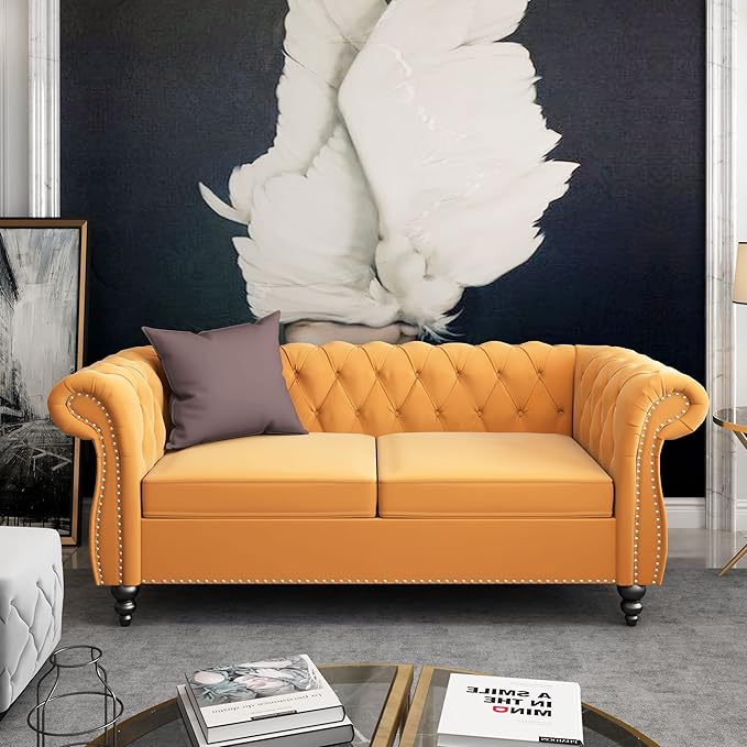 ORRD 3 Piece Living Room Set, Velvet Chesterfield Sofa Loveseat Couch Chair - Image 4