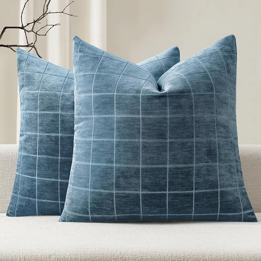 MIULEE Decorative Chenille Check Throw Pillow Covers Vintage Plaid Couch by MIULEE
