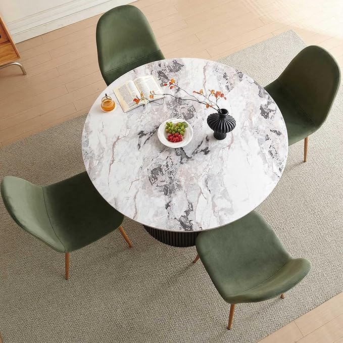 Dining Table Set for 4, Mid Century Modern 47 Inch White Marble-Look Wooden - Image 6