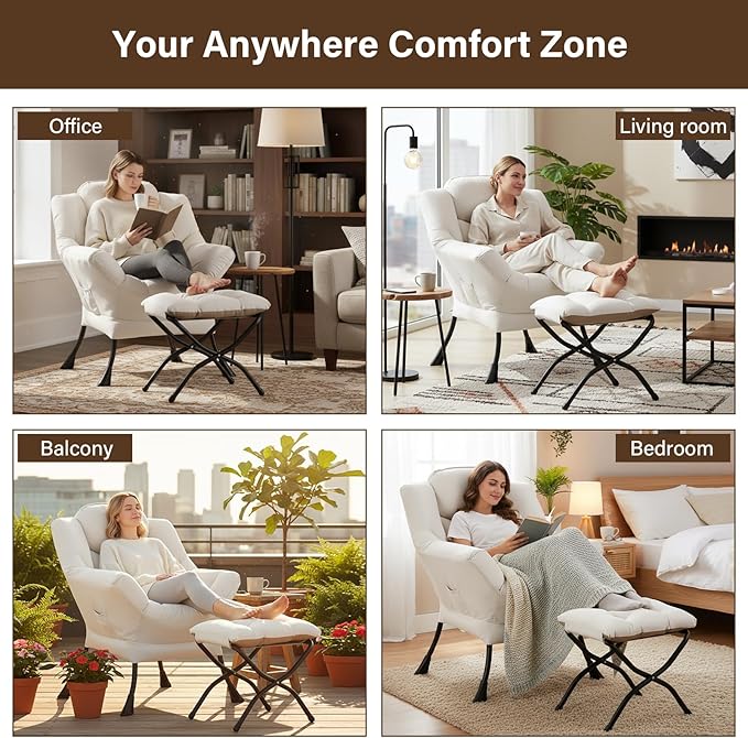 Welnow Lazy Chair with Ottoman, Modern Reading Accent Chair with Armrests and a - Image 9