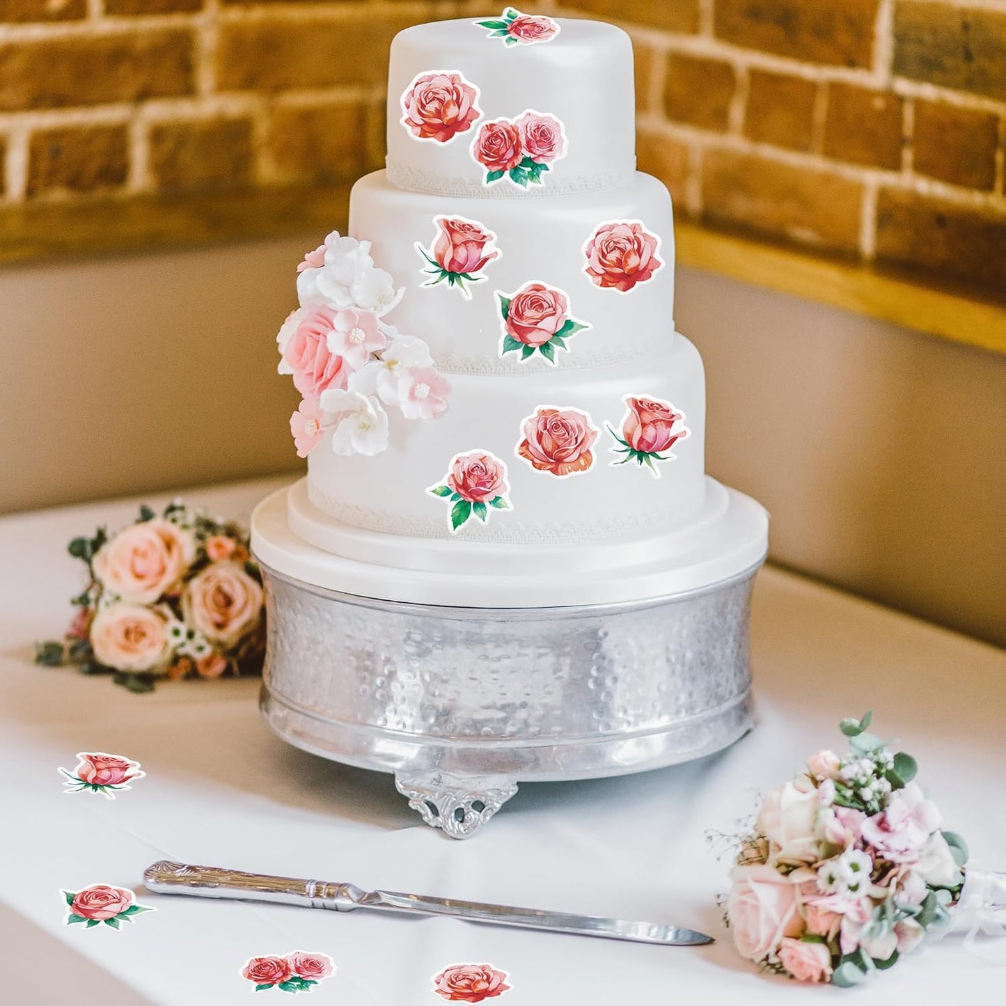 48PCS Edible Rose Flower Cupcake Toppers Wafer Paper Roses Decorations Flower Birthday Party Decorations Rose Cake Toppers for Wedding Engagement Birthday Party Cake Decor Supplies (Pink)