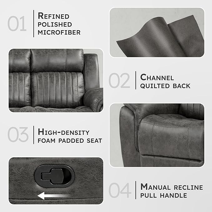 Lexicon 83.5" W Manual Double Reclining Sofa, Polished Microfiber Recliner Sofa - Image 3