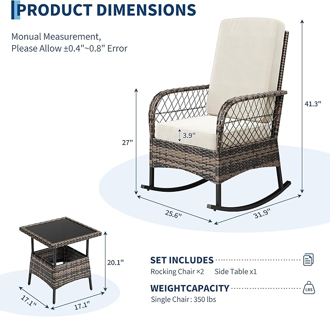 3 pcs Outdoor Rocking Bistro Set, Wicker Rocking Bistro Set - Image 2