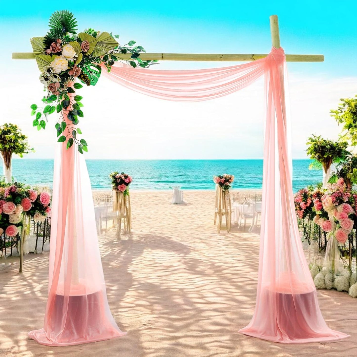 MDS Halloween Chiffon Draping Fabric - 2 Panel, 30" Wide x 100ft Long - Sheer Spooky Arbor & Canopy Drapery for Haunted House Backdrops, Party Ceilings, DIY Costumes & Themed Events - Peach