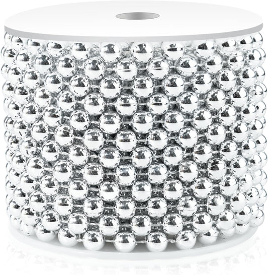 Craft String Pearls 8MM Pearl Bead, 33 Feet Silver Faux Pearl Garland Spool Roll Strand Wedding Party Decoration, Christmas Tree Decorations