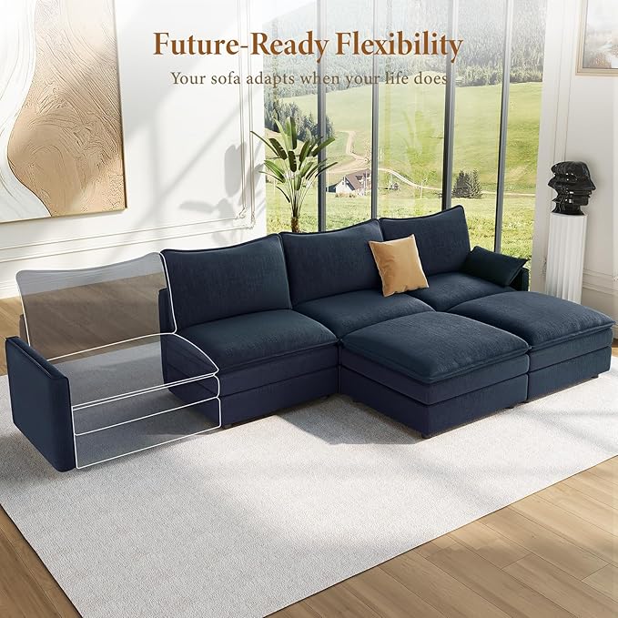 Vesgantti 108" U Shaped Sectional Couch, Deep Seat Cloud Modular Sectional Sofa - Image 8