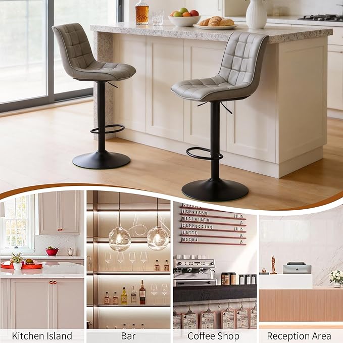 FIRAVOE Swivel Bar Stools Set of 2, Modern Adjustable Bar Stools - Image 7