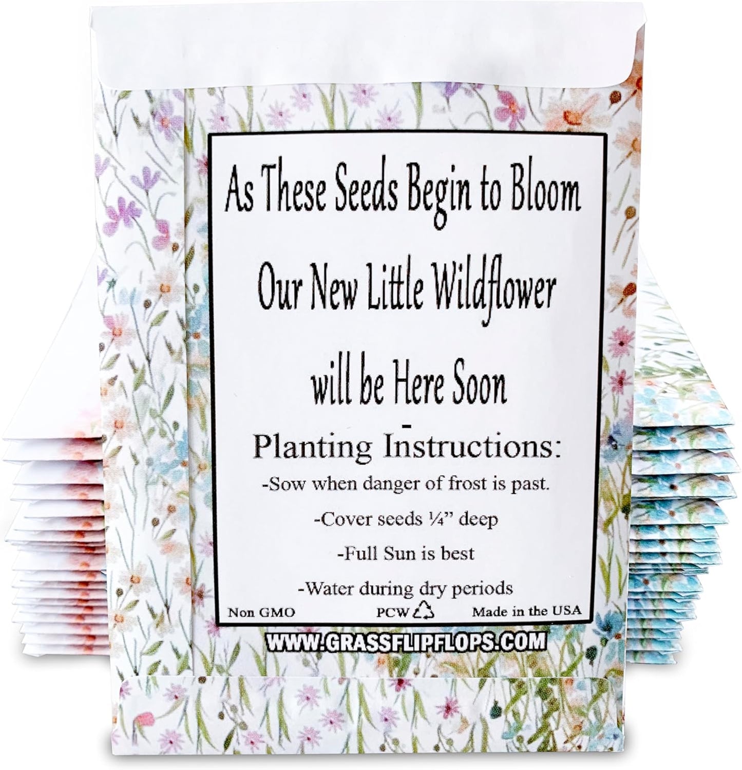 Pack of 20 Pre-Filled Bouquet Seed Mix Packet Girl Boy Baby Shower Party Favors Baby Announcements for Guests A Little Wildflower is On The Way Thank You Celebration of Life Plant Seeds