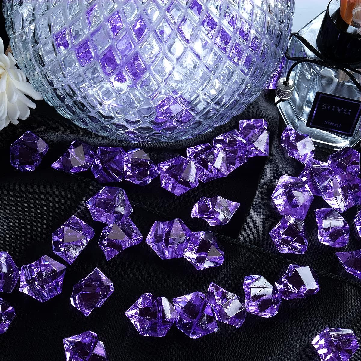 Acrylic Crushed Ice Rocks, Babenest 150 PCS Fake Crystals Plastic Ice Cubes Diamonds Gems for Vase Fillers, Home Decoration, Table Scatter, Event, Wedding, Arts & Crafts (Purple)