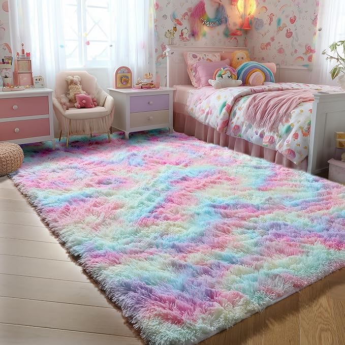 PAGISOFE Fluffy Vibrant Rainbow Rugs by PAGISOFE
