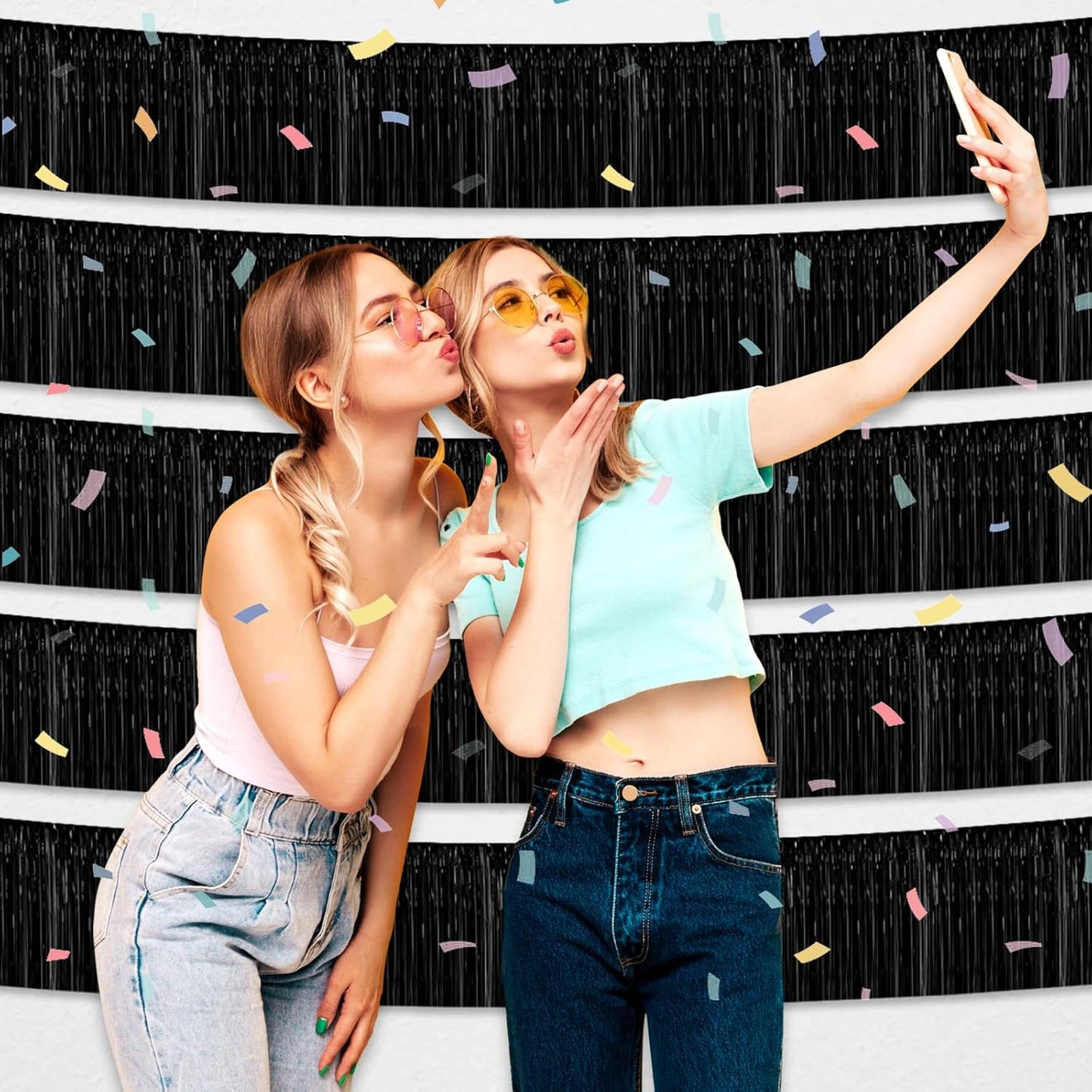 6 Pack 10 Feet Black Foil Fringe Garland Metallic Tinsel Streamers Banner Wall Hanging Curtain Backdrop for Parade Floats, Birthday, Graduate, Mother's Day, Wedding Party Decoration