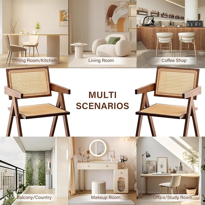Furlide Rattan Accent Chairs, Modern Mid Century Dining Chairs Set of 2 - Image 9