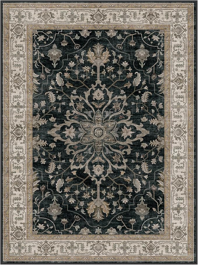 RELEANY Area Rugs Square 8ft Washable Non-Slip, Floral Vintage Distress Print - Image 8