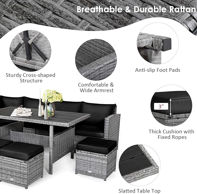 Tangkula 7 Pieces Patio Furniture Set, Outdoor Sectional Rattan Sofa Set - Image 6