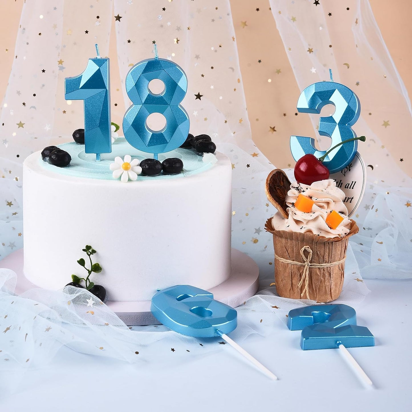 PHD CAKE 2.76 Inch Crystal Blue 1 Number Birthday Candles, Blue Number Candle, Cake Number Candles, Party Celebration