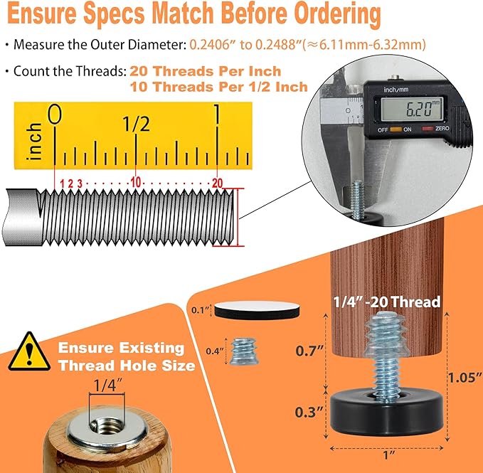 24 Pack 1/4"-20 Thread Leveling Feet - Image 2
