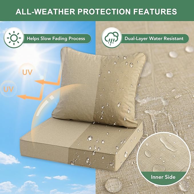 Summsun Outdoor Chair Cushions 24 x 24 Inch, Faux Linen Patio Furniture Cushions - Image 3