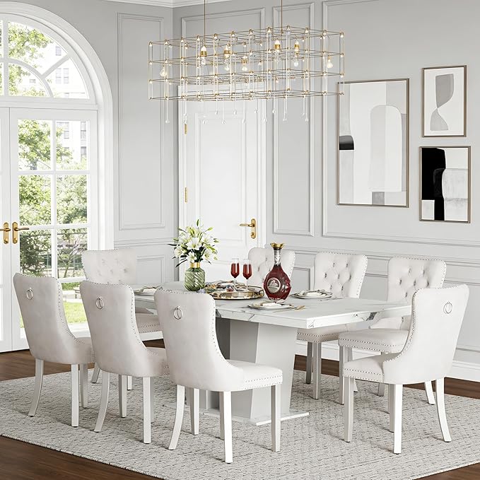 Henf 9 Pieces Faux Marble Dining Table Set by Henf