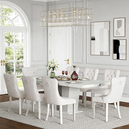 Henf 9 Pieces Faux Marble Dining Table Set by Henf