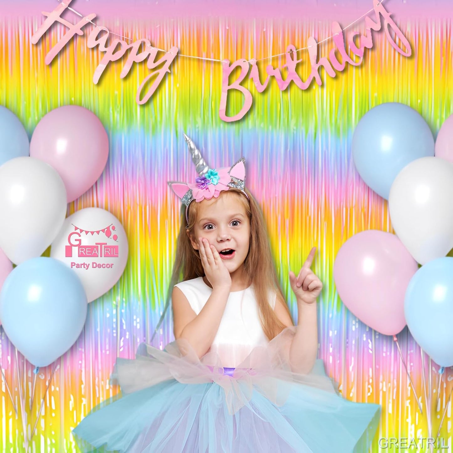 Gradient Pastel Foil Fringe Curtain - GREATRIL Pastel Color Backdrop Streamers for Kids Party/Classroom/Unicorn/Princess/Christmas Party Decorations (2 Pack)