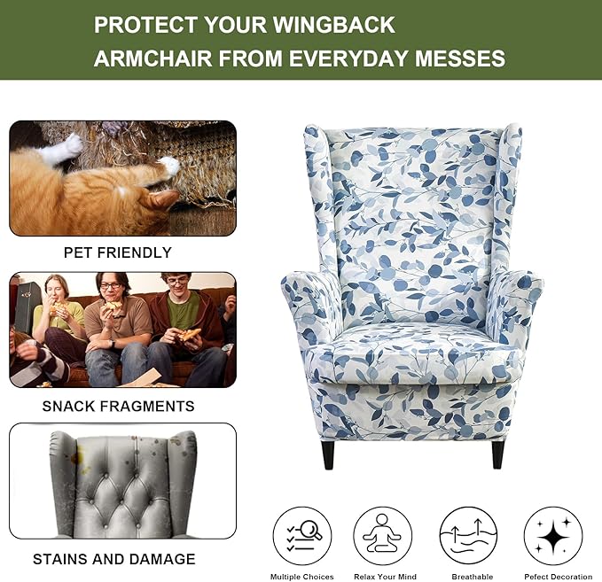 HAOYONG Wing Chair Slipcovers Printed Wingback Chair Covers 2 Pieces Wingback - Image 5