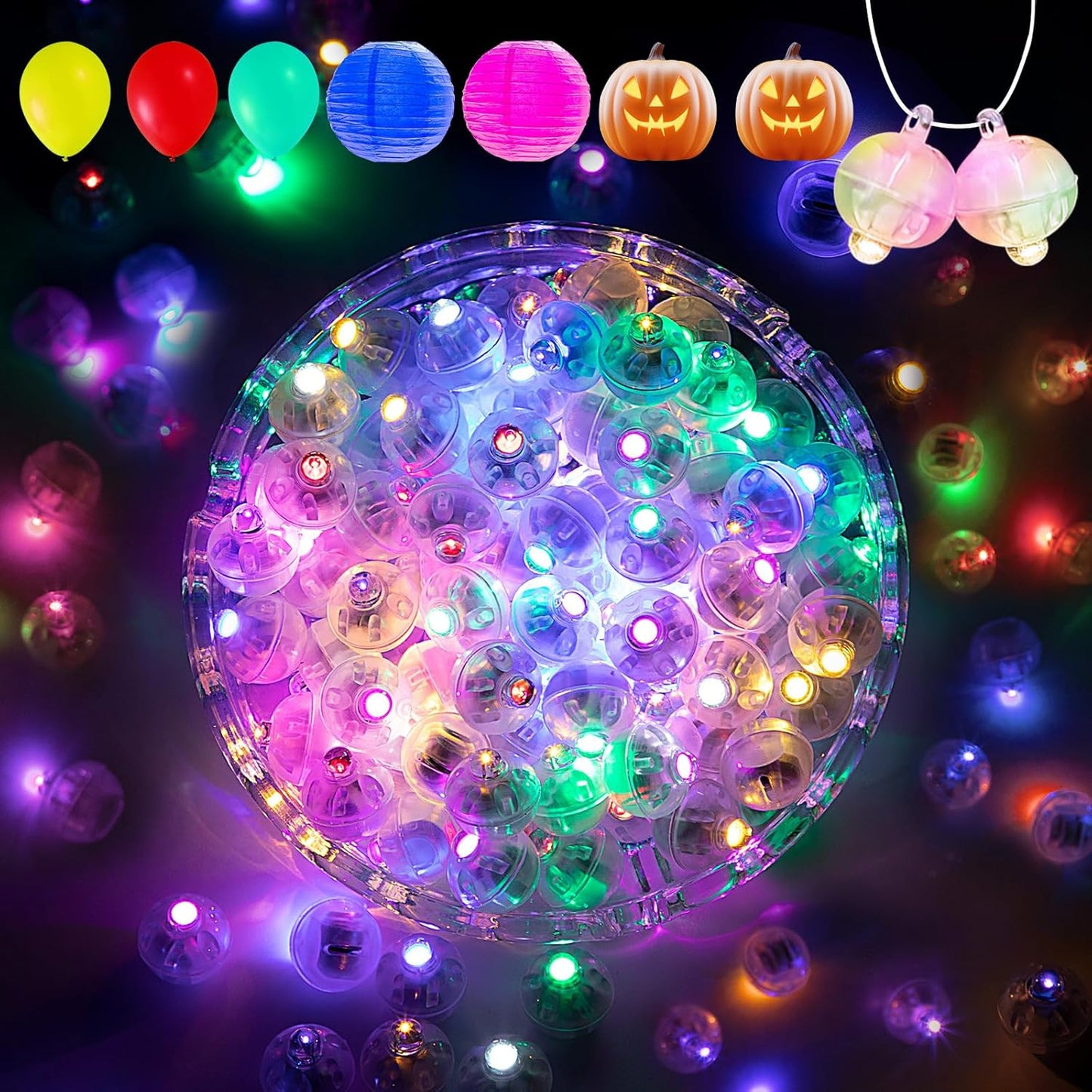 Aogist 100Pcs Multicolor Balloon Lights with Hook,Long Standby Time,Waterproof Mini Light for Birthday Party Wedding Christmas Halloween Easter Decorative (Flash)