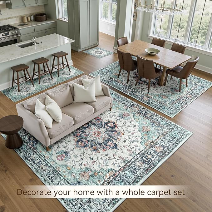 RELEANY Area Rugs 5'x7' Washable Non-Slip, Floral Vintage Distress Print - Image 4