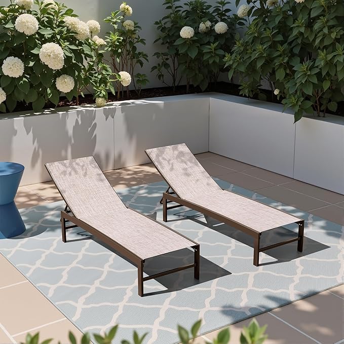 Crestlive Products Lounge Chair Outdoor Set of 2, Metal Pool Chaise Lounge - Image 7