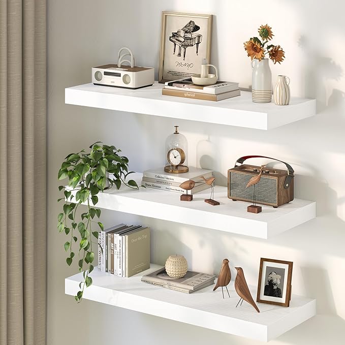 30Inch White Floating Shelves for Wall, 12 Inch Deep Shelves for Bedroom - Image 8