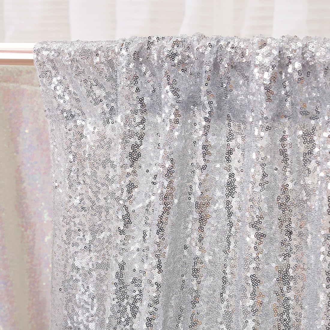 Poise3EHome Silver Sequin Backdrop, 4FT x 7FT Sequin Photography Backdrop Curtain for Party Decoration