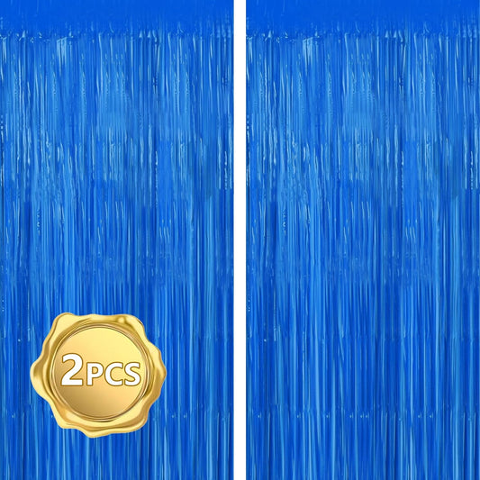 BEISHIDA 2Pcs Dark Blue Door Streamer Fluorescent Blue Backdrop Blue Foil Fringe Curtains Tinsel for Birthday Baby Shower Backdrop Wedding Party Decoration (3.28 ft x 6.56 ft)