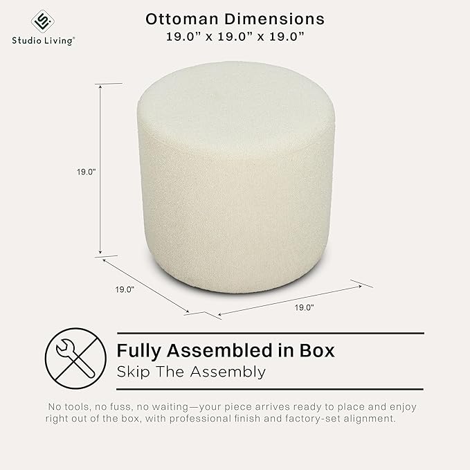 Studio Living Wentworth 19" Round Ottoman, Urban Transitional, Fully Assembled - Image 3