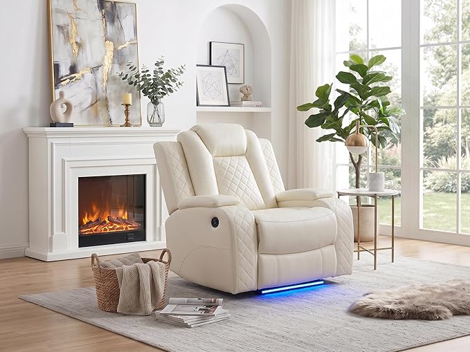 Power Recliner Chair with LED Lights, Leather Manual Recliner 1 Seat, Living by Unknown